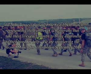 Mr. Torres and his company sponsored the first three 22 KM marches to raise awareness and raise funds to fight the high suicide rates of Veterans (~22 per Month).  Picture taken at US and NATO base in Kosovo